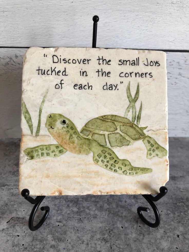 a plaque with a turtle on it that says,'discovery the small jobs touched in the corners of each day '