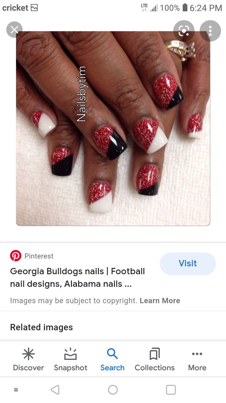 Alabama Nail Designs, Uga Nails Design, Georgia Bulldogs Nails Designs, Ou Nails Boomer Sooner, Husker Nails Designs, Ohio State Buckeyes Nails, Fall Football Nails, Theatre Nails, Football Season Nails