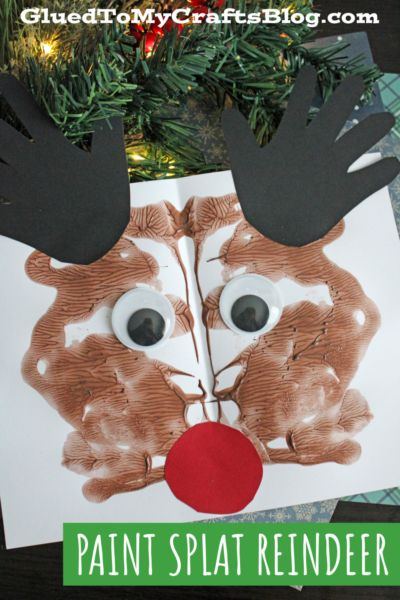 a paper plate reindeer craft for kids with the words paint splat reindeer on it