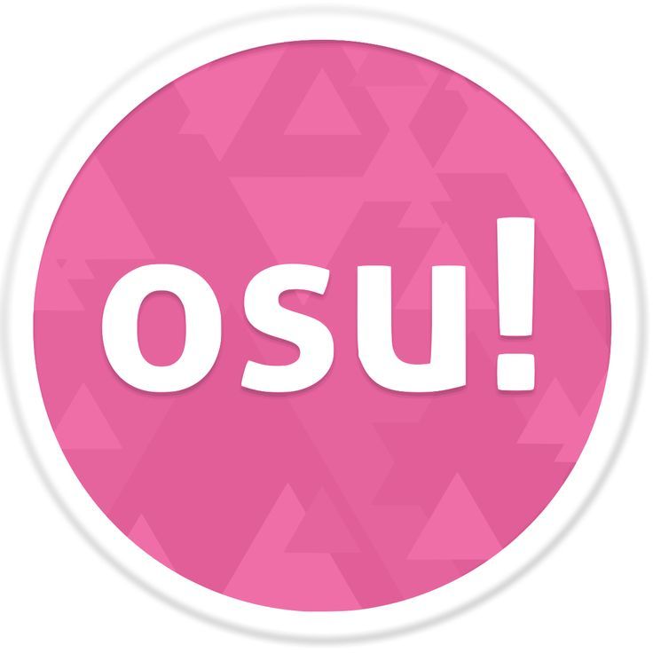 the word osu in white letters on a pink circle with triangles and triangles behind it