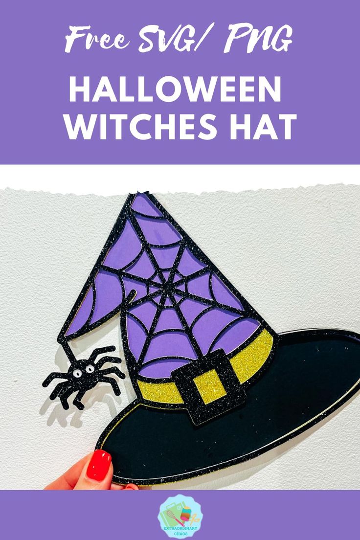 a hand holding a halloween witch hat with the words free svt / png on it