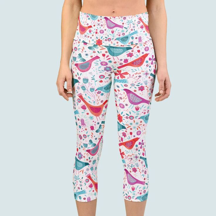 Bird Watercolor Pattern Capri Leggings | Zazzle Bird Watercolor, Folk Style, Pretty Designs, Folk Fashion, Watercolor Bird, Modern Bohemian, Watercolor Pattern, Capri Leggings, Stuffed Animal Patterns