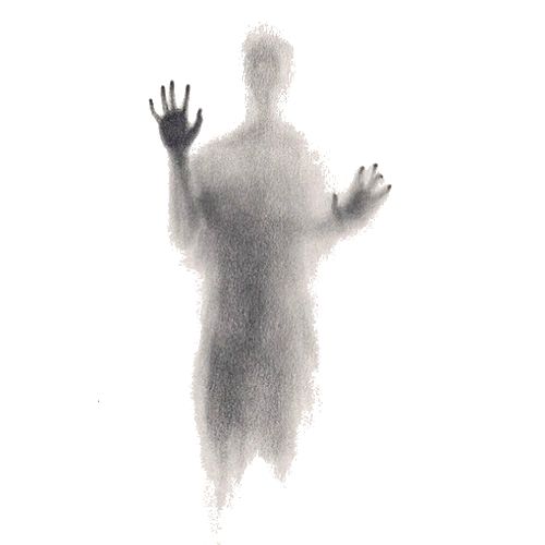 the silhouette of a man with his hands out in front of him, as if it were fog