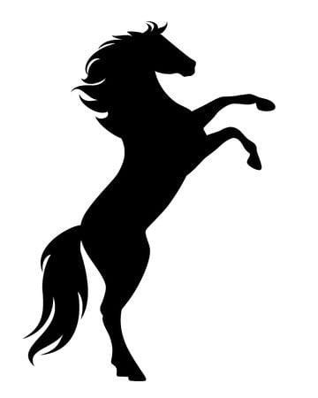 a black and white silhouette of a horse with its rear legs spread out in the air