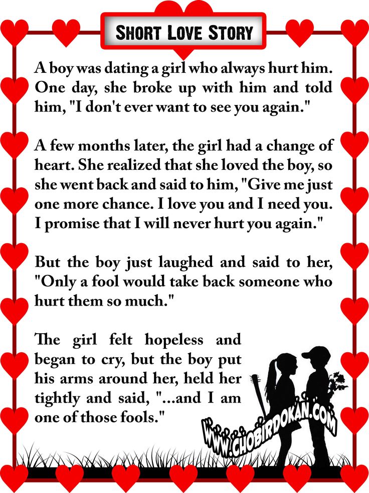 a poem written in red and black with hearts around it, which reads short love story