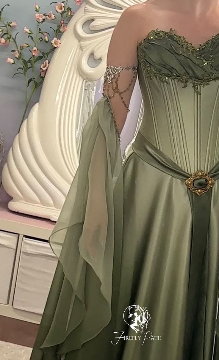 Elven Bridal Sleeves - Etsy Elf Fairy Dresses, Fairy Dress Inspired, Elven Wedding Dress Art, Green Fairy Dress Formal, Enchanted Forest Gown Green, Forest Fairy Long Dress, Wmerald Fairy Dress, Luxury Cosplay Dresses For Women, Fairy Princess Dress Green