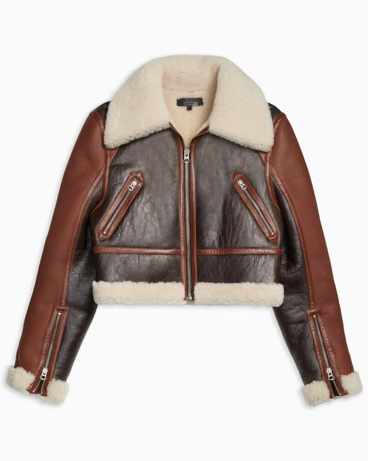 Cropped Aviator Shearling Jacket | Apparel Coats & Jackets | rag & bone Luxury Cropped Winter Outerwear, Fall Shearling Biker Jacket With Padded Collar, Cropped Leather Winter Outerwear, Shearling Biker Jacket With Zipper Closure, Shearling Biker Jacket With Long Sleeves, Shearling Leather Jacket With Zip Fly For Fall, Concept Clothing, Aviator Jackets, Shearling Coat