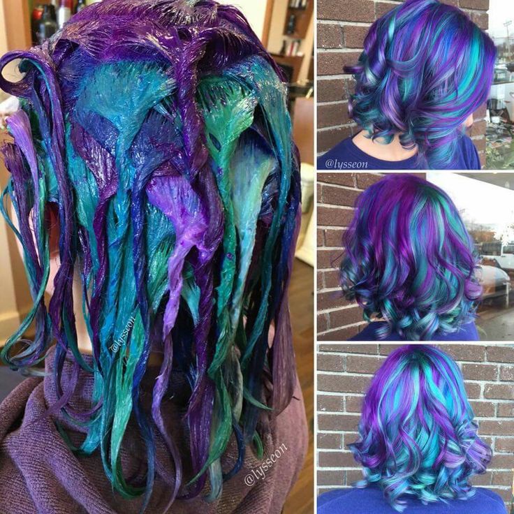 Purple teal and blue hair Teal And Purple Hair, Purple And Blue Hair, Blue Purple Hair, Dyed Hair Purple, Galaxy Hair, Rainbow Hair Color, Multi Colored Hair, Teal Hair, Hair Color Purple