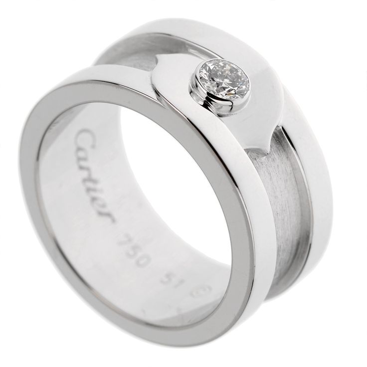 Cartier C de Cartier Vintage White Gold Diamond Solitaire Ring 1cr80-0 Cartier Vintage, Cartier Diamond, Couple Band, Round Diamond Setting, Diamond Solitaire Ring, Modern Ring, Men Diamond Ring, White Gold Band, Diamond Solitaire Rings