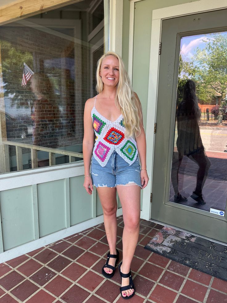 Set yourself apart from the rest with this hand-crafted and oh-so-cute White Granny Square Crochet Festival Top! Made with 100% cotton fibers, this top is sure to make your followers "ooh" and "ahh" with its tie back detail. Show off your unique fashion sense with this one-of-a-kind find - you won't regret it! Plus, it's easy to take care of - just hand wash and you're good to go! One Size - fits Small to Medium sizes Spring Cotton Halter Top With Crochet Trim, Spring Festival Crochet Cotton Top, Hippie Cotton Crochet Top For Vacation, Cotton Crochet Top For Vacation, Cotton Crochet Top For Spring Festival, Spring Festival Cotton Crochet Top, Summer Cotton Halter Top With Crochet Trim, Hippie Crochet Lace Top In Cotton, Hippie Crochet Lace Cotton Top