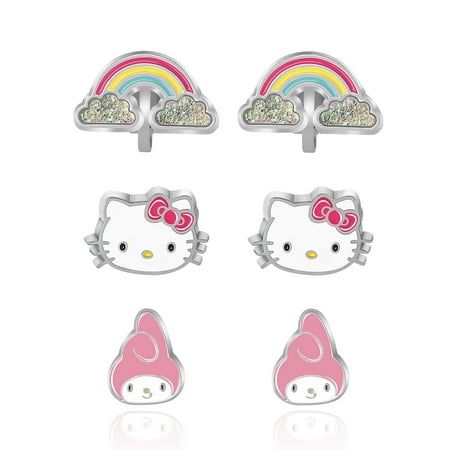 hello kitty earring set with rainbows and clouds