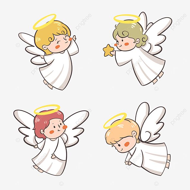 four little angels with wings and halos, cartoon, angel png and psd