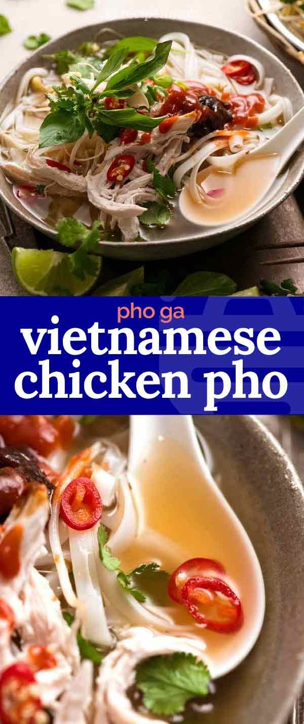 vietnamese chicken pho soup with noodles and vegetables