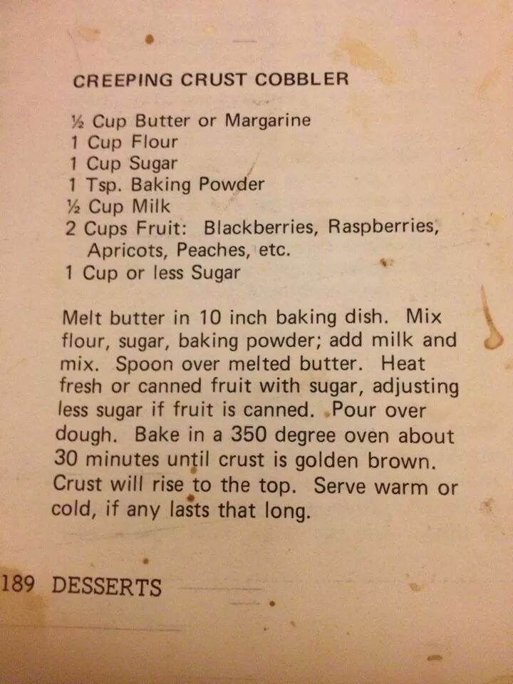 an old recipe for creping crust cobbler