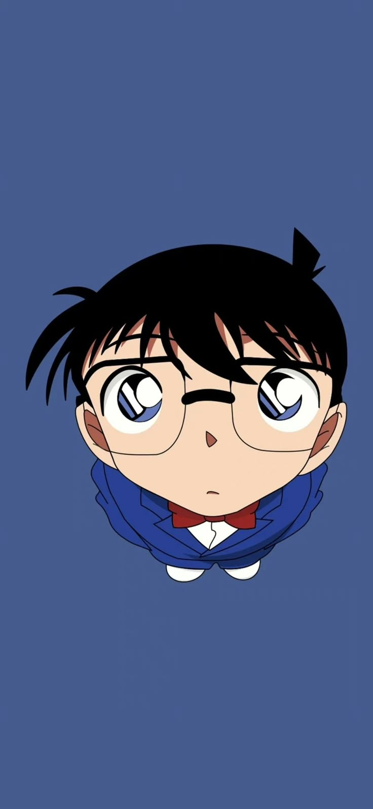 an anime character with glasses and a bow tie in front of a dark blue background