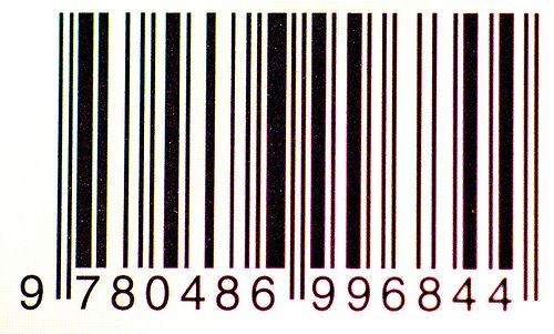 a bar code is shown in black and white