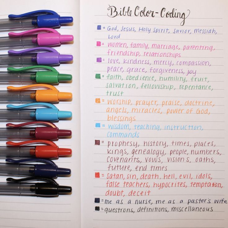 a page in a notebook with several different colored pens