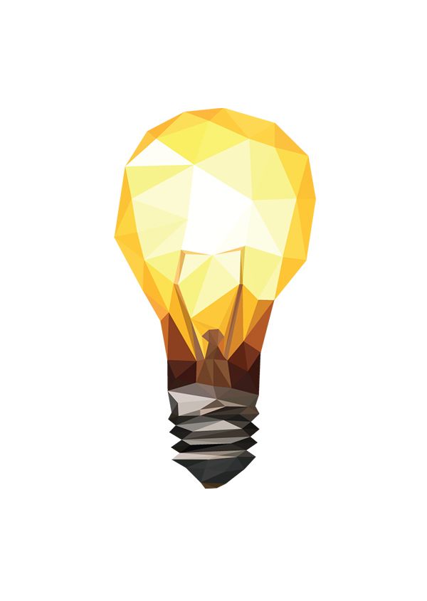 a yellow light bulb is shown in low poly art style, with an orange hue