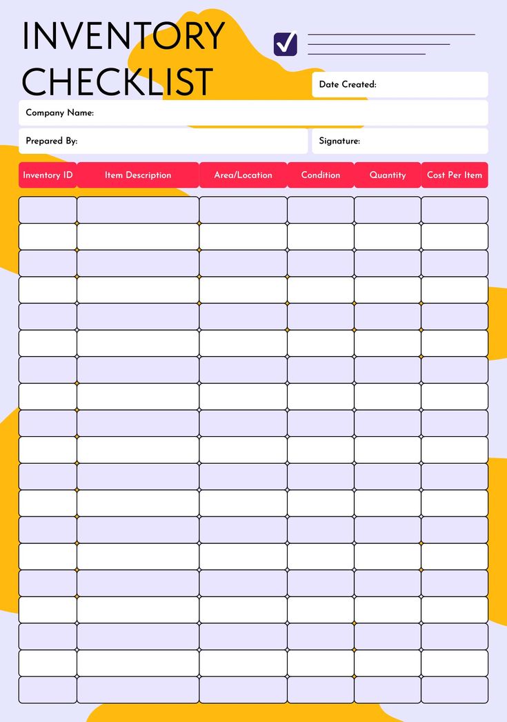 the inventory checklist is shown in yellow and red