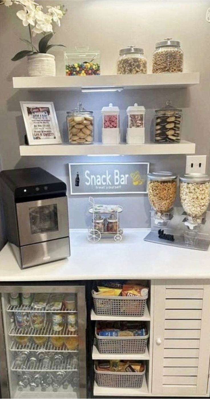 the snack bar is stocked with snacks and treats