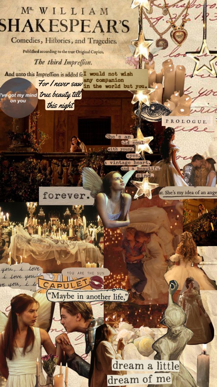 collage of shakespeare's words and pictures from the book, love is in the air