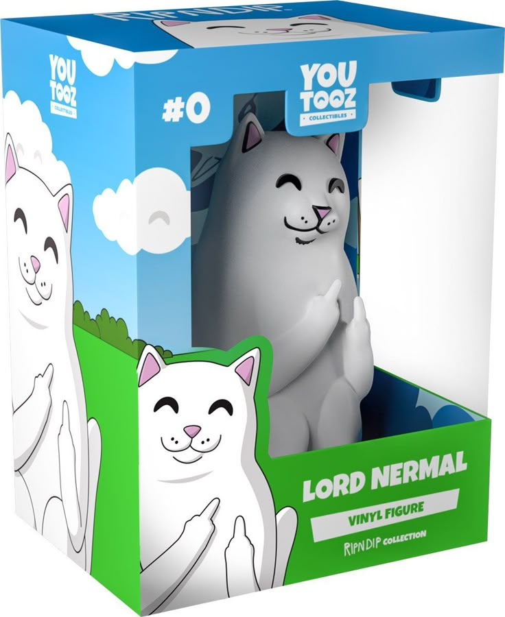 two white cats sitting in a box with the caption lord nermal vinyl figure