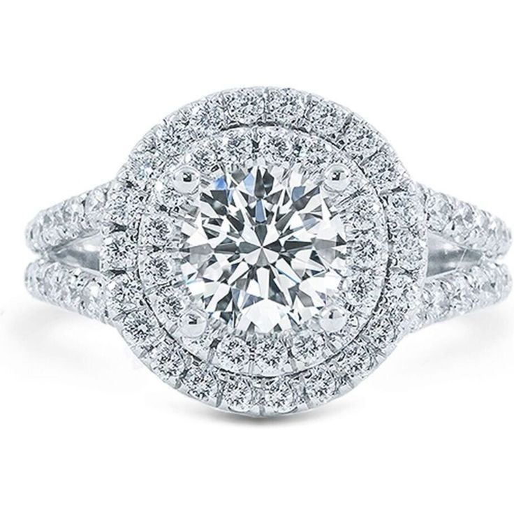 Ninacci 14K White Gold Double Halo Split-Shank Semi-Mount Ring with Dazzling French Pave Set Round Diamonds - 0.82 Carat Total Diamond Weight Grand Halo Split Shank, Double Halo Engagement, Diamond Pendent, Semi Mount Ring, Halo Effect, Wearing Jewelry, Diamond Birthstone, Double Halo, Two Souls