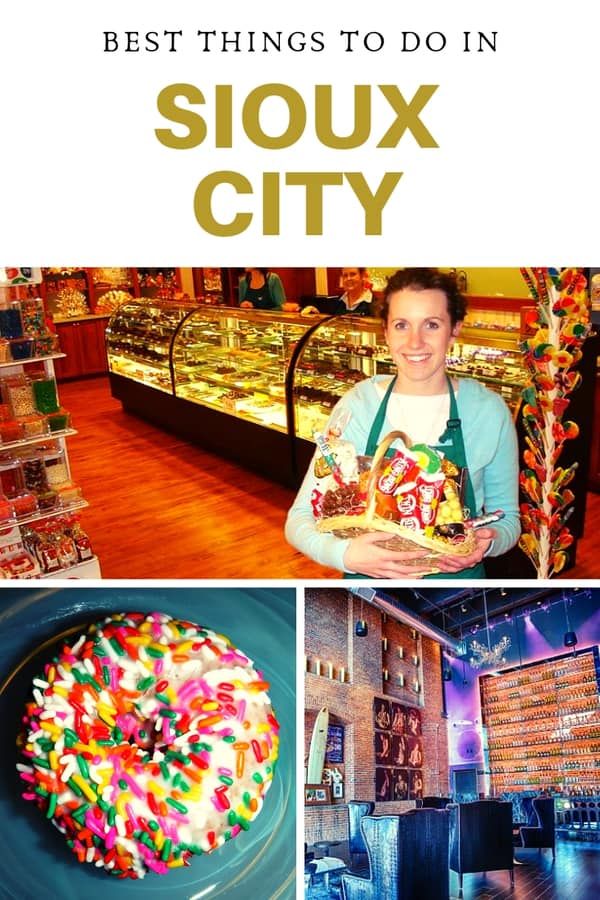 a woman holding a doughnut with sprinkles on it and the words best things to do in sioux city