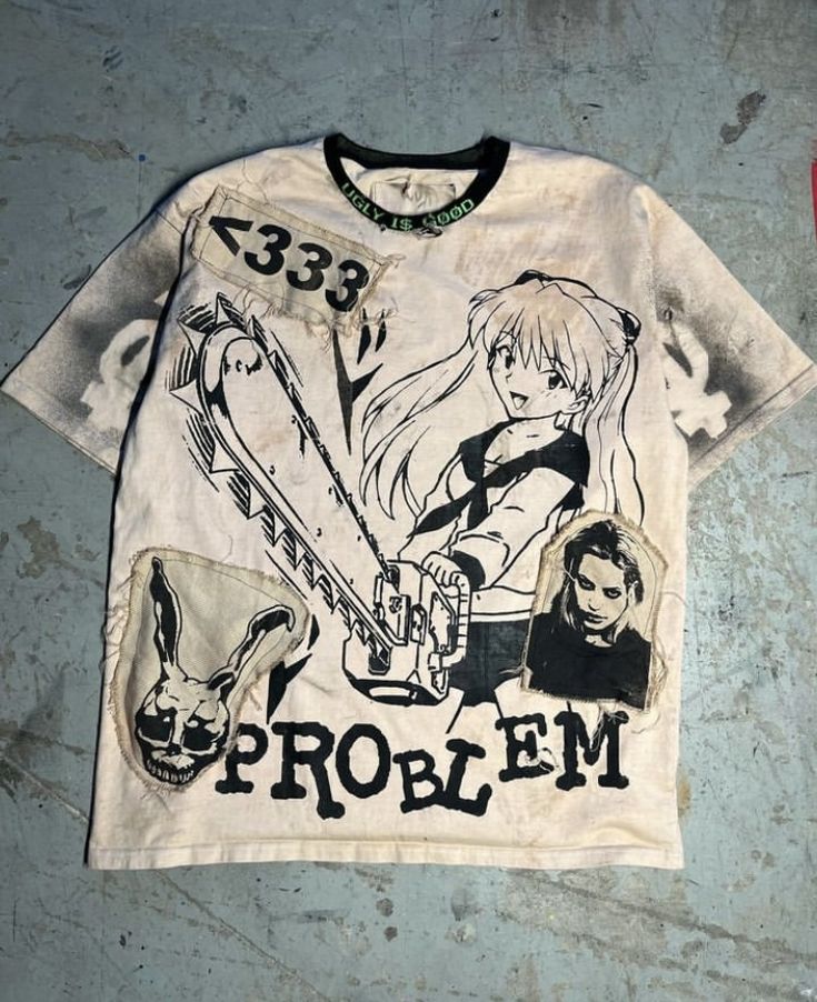 a t - shirt with an image of anime characters on it and the words problem