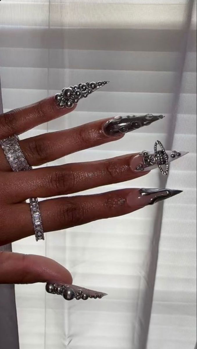 Chrome Jewelry, Sharp Nails, Long Acrylic Nail Designs, Stiletto Nails Designs, Short Square Acrylic Nails, Dope Nail Designs, Acrylic Nails Coffin Pink, Food Diy, Long Square Acrylic Nails