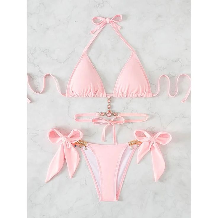 Crystal Bikini Swimsuit Pink Color Nwt!! Small Medium Large Sizes Cute Bathing Suits Girly, Light Pink Swimsuit Bikinis, Cute Pink Bathing Suits, Cute Pink Bikinis, Chic Pink Tie-side Bottom Swimwear, Chic Pink Tie-side Swimwear, Pink Swimsuit Aesthetic, Cute Pink Swimsuit, Pink Swimsuits