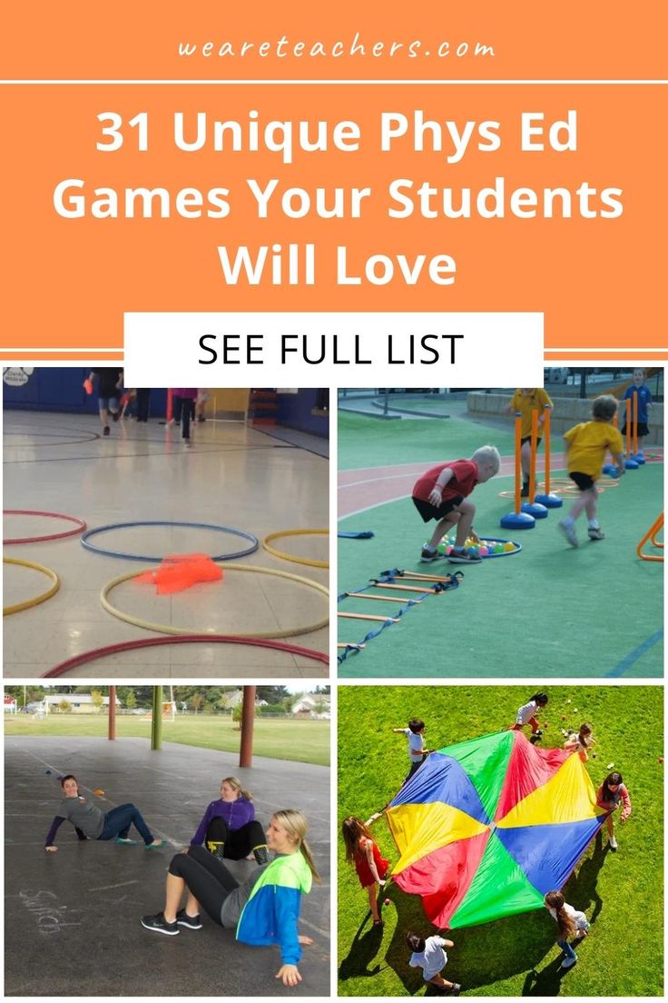 three pictures with the words 31 unique physical games your students will love see full list