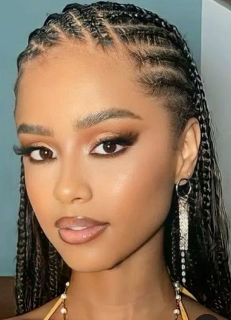 Goddess Braids Cornrows Ghana, Multiple Cornrow Hairstyles, Braided Hairstyles For Black Women On Natural Hair, Box Braids With Cornrows On The Side, Fulani Braid Hairstyles For Black Women, Cornrows Extensions Braids, Simple Braids Black Women, Corn Row Designs Black Women, Cornrow Braids With Natural Hair