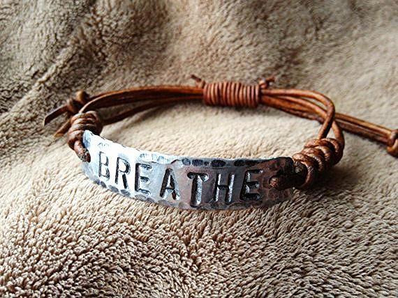 BREATHE ID Bracelet silver leather Hand Stamped by DESIGNbyANCE Handmade Adjustable Meaningful Bracelets, Bohemian Adjustable Personalized Bracelets, Bohemian Personalized Adjustable Bracelets, Symbolic Adjustable Bracelets For Everyday, Adjustable Hand Stamped Bohemian Bracelets, Adjustable Spiritual Hand Stamped Bracelets, Adjustable Hand Stamped Bohemian Bracelet, Spiritual Adjustable Hand Stamped Bracelets, Adjustable Spiritual Leather Bracelet For Friendship