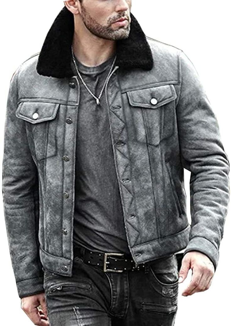 USA LEATHER JACKETS Men's Distressed Leather Jacket Biker Motorcycle Jacket Removable Fur Collar Item Description   Features : Condition :- Brand New with TAG Material :- 100% Lambskin Leather. Fastening; Buttoned                         Color :- Grey Distressed Size chart :- XS, S, M, L, XL, XXL & Custom Size. Inside :- Inner polyester lining for better comfort and fit. Front Pocket Show as Picture & Inside pockets Style :- Biker/Motorcycle/Bomber or As Shown  100% Money Back Guarantee!!    Abo Moto Style Long Sleeve Outerwear For Streetwear, Gray Outerwear With Snap Buttons For Fall, Casual Biker Jacket With Padded Collar For Outdoor, Casual Leather Jacket With Stand Collar And Pockets, Fitted Biker Jacket With Flap Pockets For Fall, Fitted Leather Jacket With Pockets For Outdoor, Gray Long Sleeve Outerwear With Flap Pockets, Casual Leather Jacket With Stand Collar, Moto Leather Jacket With Pockets For Outdoor