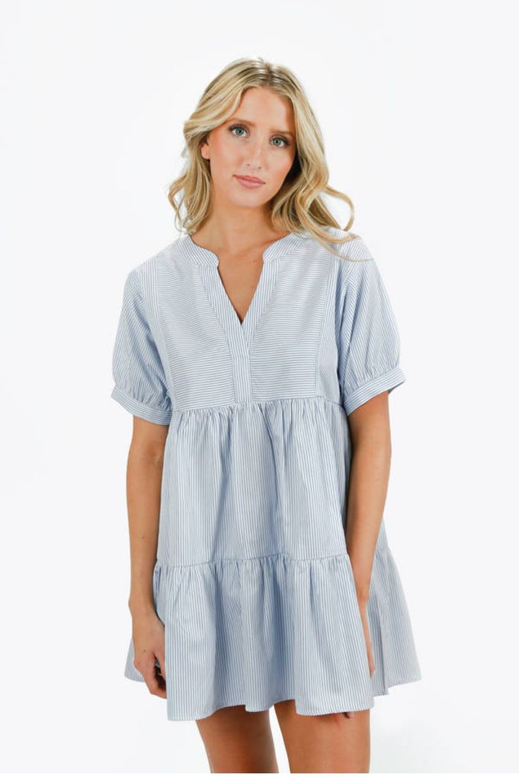 Czarina Sky Striped V-Neck Tiered Babydoll Dress https://www.tobi.com/product/79734-tobi-czarina-striped-v-neck-tiered-babydoll-dress?color_id=113594&utm_source=pinterest&utm_medium=social&utm_campaign={campaignid}_{adgroupid}_{product_id} Casual Tiered Dress With Ruffle Hem, Cotton Tiered Mini Dress For Day Out, Spring Cotton Tiered Day Dress, Summer Cotton Tiered Dress With Ruffles, Spring Cotton Tiered Dress, Casual Cotton Tiered Dress With Ruffles, Flowy Tiered Cotton Dress With Ruffle Hem, Casual Vacation Tiered Dress With Ruffle Hem, Casual Tiered Dress With Ruffle Hem For Vacation