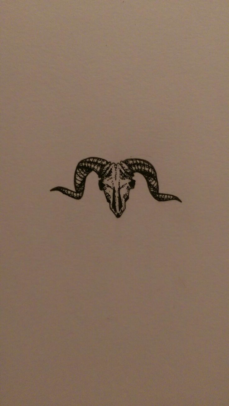 a drawing of a ram's head with long horns on the side of a wall