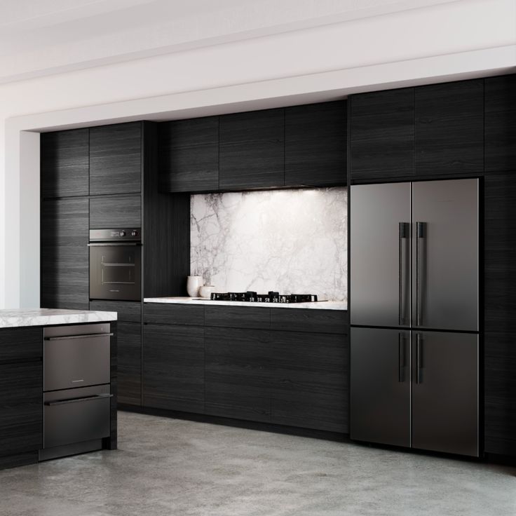 fisher & Paykel, American fridge freezer, sleek kitchen, black kitchen, American style fridge freezer, black steel fridge, black steel appliance American Fridge Freezer, American Fridge, American Fridge Freezers, Fisher Paykel, Kitchen Colour Schemes, Kitchen Oven, Built In Ovens, Kitchen Units, Fridge Freezer