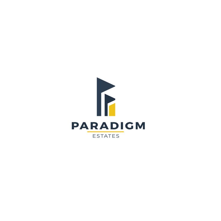 the logo for paradim real estate, which is located in an area that has been