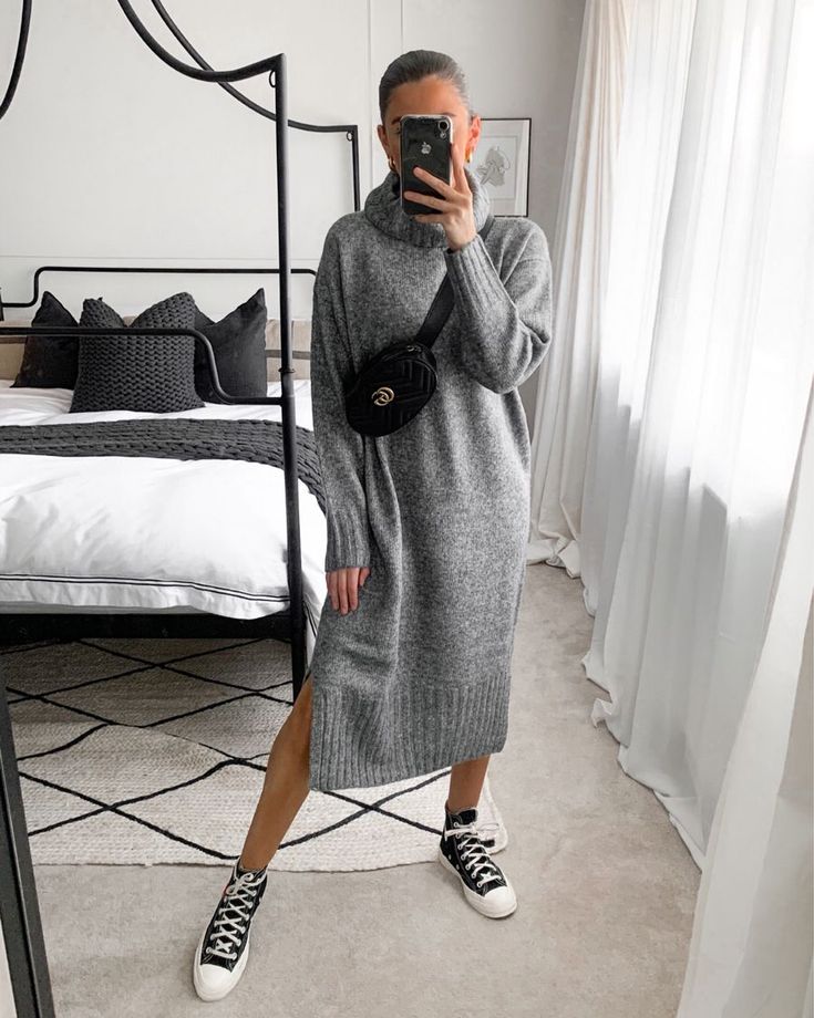 Grey Jumper Dress, Jumper Dress Outfit, Roll Neck Jumper Dress, Pregnancy Fashion Fall, Fall Winter Fashion Trends, Jumper Outfit, Daily Fashion Inspiration, Winter Fashion Outfits Casual, Grey Jumper