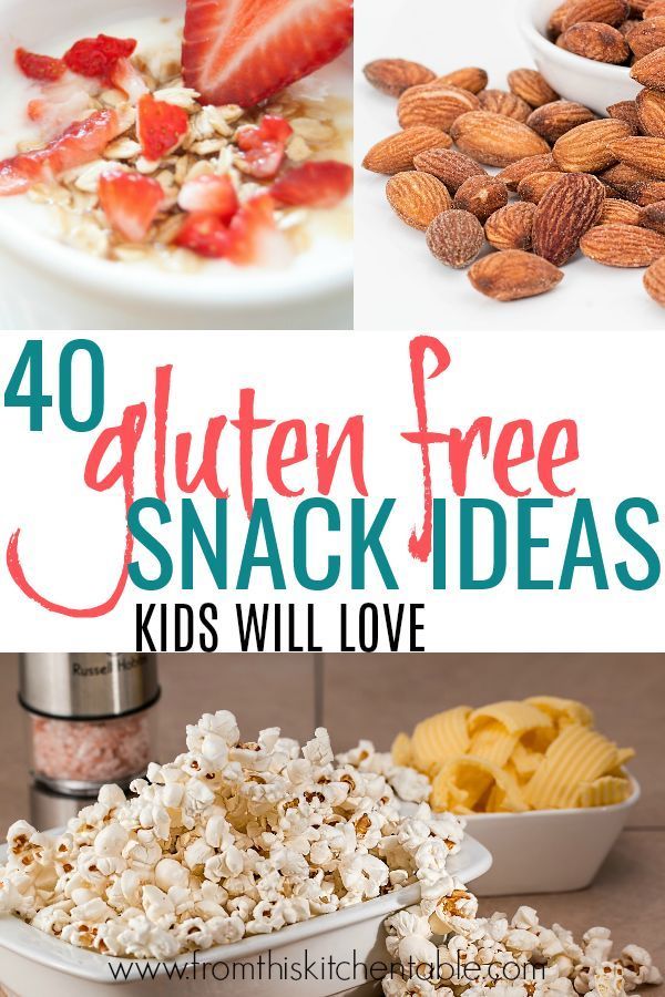 the words gluten free snack ideas kids will love on top of pictures of food