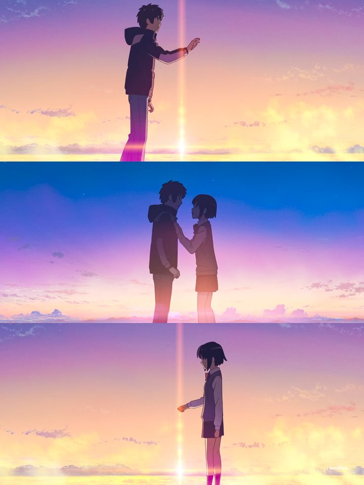 two people standing next to each other in the sunset