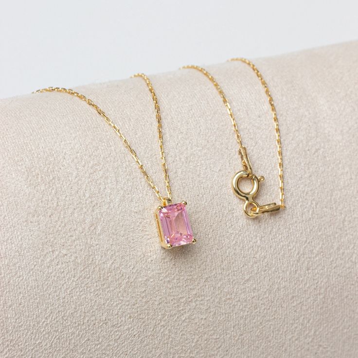 "The pink tourmaline stone represents the woman. It is a stone that symbolizes harmony and balance. Our rectangular pink tourmaline necklace, with its minimalist design, is a jewel that you can use daily and on special occasions. It is a nice gift for yourself and your loved ones. The birthstone of those born in october is pink tourmaline. 🔸🔸 Our elegant, style and stylish products suitable for special occasions and daily use are produced with love and care for you and your loved ones. 🔸🔸 Al Pink Gemstone Pendant Birthstone Necklace, Pink Birthstone Necklace In Fine Jewelry Style, Pink Gemstone Necklace In 14k Gold, Pink Gold Necklace With Pink Sapphire For Gift, Fine Jewelry Tourmaline In Pink, Pink Sapphire Necklace In Pink Gold As Gift, Pink Birthstone Necklace For Gift, Pink Tourmaline Gemstone Jewelry, Pink Gold Pink Sapphire Necklace As Gift