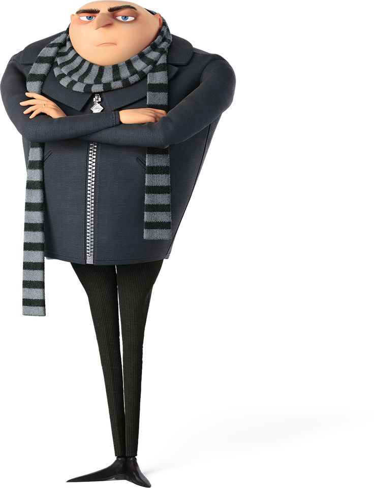 the animated character is dressed in black and grey clothing, with his arms crossed on his chest