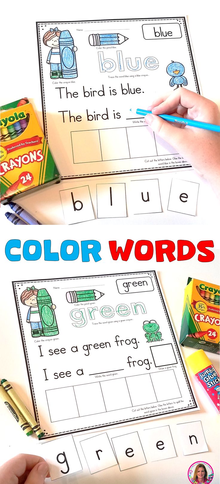 the color words worksheet for children to practice their handwriting and spelling skills with pictures