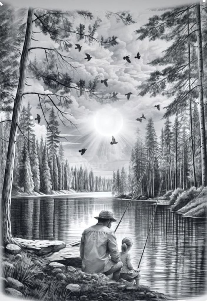 Realistic Landscape Pencil Drawings, Individual Tattoo, Family Tattoos Ideas, Perspective Painting, Fly Fishing Tattoo, Realistic Tattoo Design, Fishing Tattoo, Family Tattoo Ideas, Nature Tattoo Sleeve