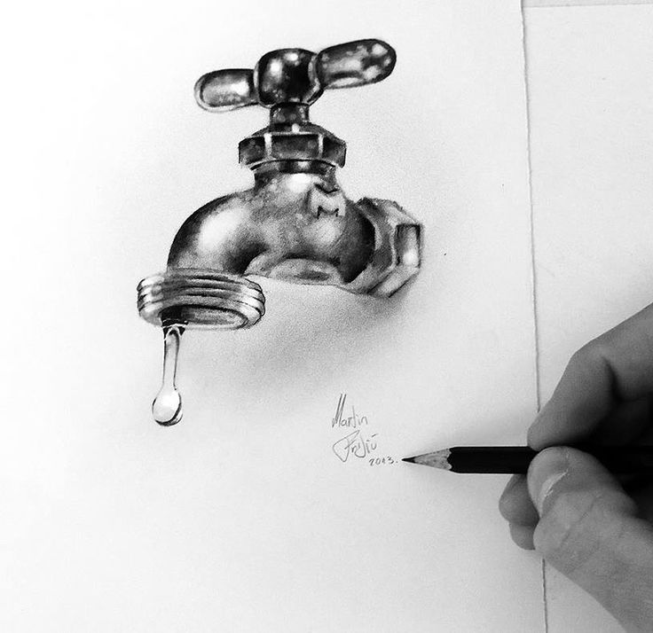 a drawing of a faucet with a pencil in it