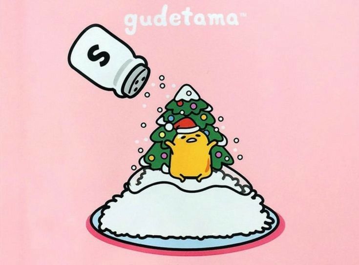 an image of a christmas card with a cat in the snow and a message that says gudetama