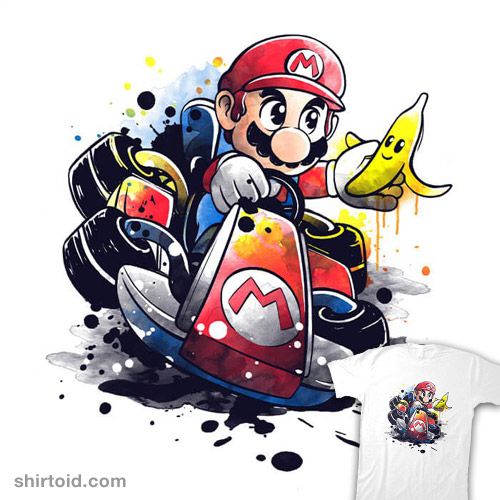 mario kart on a motorcycle with bananas