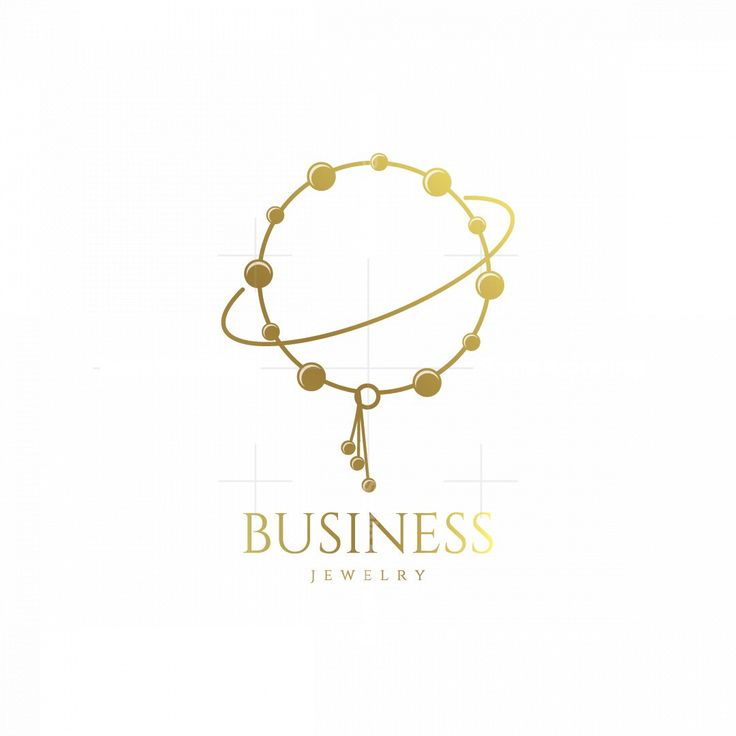 the logo for business jewelry is shown on a white background with gold circles and beads